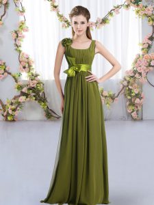 Imperio vestido dama verde oliva correas gasa sin mangas piso longitud cremallera