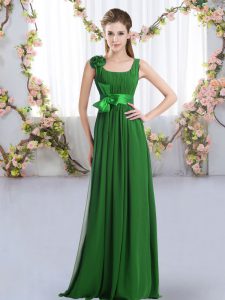 Correas de cremallera verde oscuro y vestido de dama de flores hecho a mano sin mangas