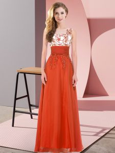 Vestido de dama sin espalda hasta el suelo, color rojo óxido para fiesta de bodas con apliques