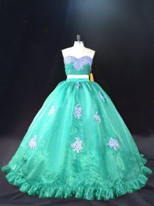 El último vestido de quinceañera turquesa dulce 16 dulce y quinceañera con apliques de novia sin mangas con cremallera