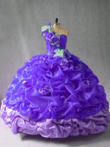 Organza sin mangas púrpura con cordones vestidos de bola de membrillo para dulce 16 y quinceañera