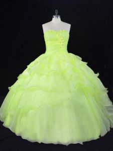 Palabra de longitud vestidos de bola sin mangas amarillo verde quinceañera vestidos con cordones