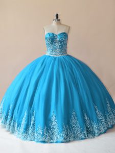Baby blue lace up sweet 16 vestidos bordado sin mangas piso longitud