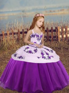 Berenjena púrpura sin mangas bordado piso longitud niñas vestidos de desfile