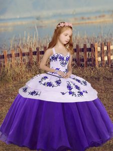 Berenjena púrpura y púrpura vestidos de bola correas sin mangas de organza hasta el suelo con cordones bordado niñas vestido del desfile