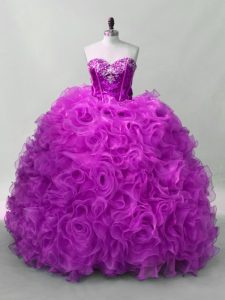 Lentejuelas personalizadas 15 vestido de quinceañera púrpura con cordones hasta el suelo sin mangas