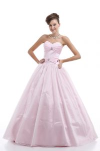 Palabra de longitud rosa vestido de fiesta vestido de novia sin manga con cordones