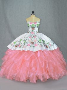 Vestidos de fiesta adorables vestido de quinceañera rosa de organza sin mangas hasta el suelo con cordones
