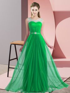 Quinceañera verde corte de honor vestido de fiesta de bodas con abalorios sin mangas con cordones
