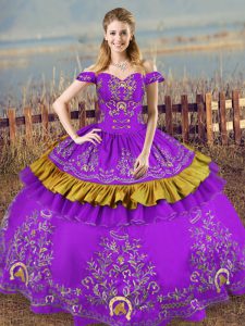 Brillante sin mangas hasta el suelo bordado con cordones vestidos de quinceañera con púrpura