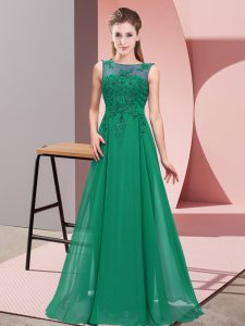 Dramático vestido de dama con cremallera sin mangas de gasa verde oscuro para quinceañera para bodas