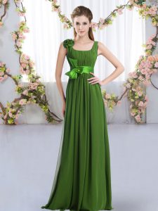 Correa de cremallera sin mangas de gas de alta gama y vestido de dama de flores hecho a mano para quinceañera en verde