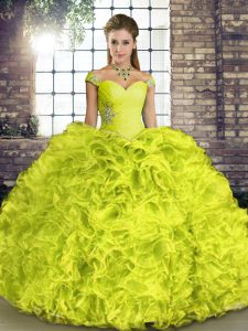 Abalorios excepcionales y volantes dulce 16 vestido de quinceañera amarillo verde con cordones hasta el suelo sin mangas