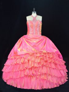 Elegantes vestidos largos de bola sin mangas rosa rosa dulce 16 vestidos con cordones