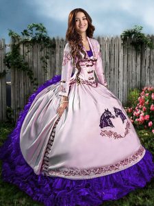 Palabra de longitud vestidos de bola sin mangas blanco y púrpura dulce 16 vestidos con cordones