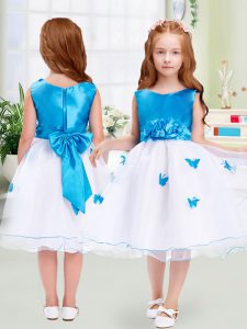 Apliques de cremallera con escote blanco y bowknot vestido de niña pequeña vestidos sin mangas