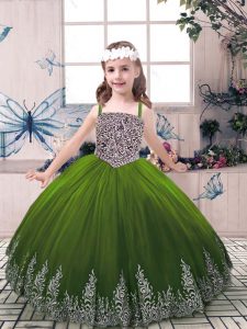 Tul sin mangas verde oliva con cordones de vestidos de desfile para niñas para fiesta y boda