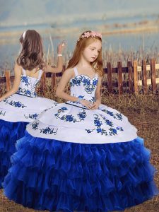 Encantadores vestidos de bola niña vestidos de desfile azul real correas sin mangas hasta el suelo longitud de encaje