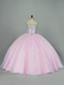 Elegante rosa bebé cariño ata para arriba vestido de fiesta abalorios vestido de fiesta sin mangas