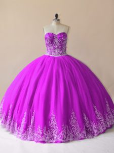 Atractivo vestido de quinceañera con cordones de color púrpura vestido de novia de tul sin mangas hasta el suelo con cordones