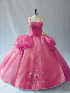 Sofisticado apliques rosa sin mangas hasta el suelo vestido de quinceañera
