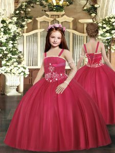 Fantástico sin mangas hasta el suelo con abalorios atavío vestido de niña pequeña con rojo
