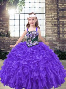 Púrpura para los niños vestido del desfile bordado longitud del piso sin mangas