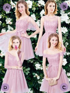 Mini appliques sin mangas de la longitud y correa atan para arriba los vestidos de la corte del quinceanera con el color de rosa