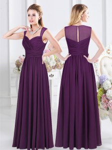 La mayoría de las correas púrpuras populares neckline ruching damas vestido sin mangas cremallera