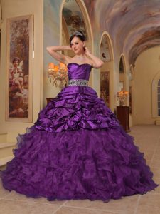 Púrpura Vestido De Fiesta Dulceheart Hasta El Suelo Organdí Y Tafetán Bordado Vestido De Quinceañera