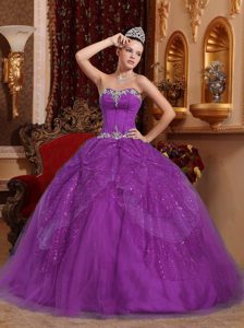 Púrpura Vestido De Fiesta Dulceheart Hasta El Suelo Tul Bordado Y Vestido De Quinceañera