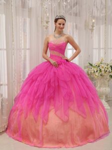 Caliente Rosa Vestido De Fiesta Estrapless Hasta El Suelo Organdí Bordado Vestido De Quinceañera