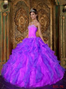 Púrpura Corte A / Princesa Dulceheart Hasta El Suelo Volantes Organdí Vestido De Quinceañera