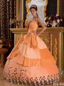 Naranja Vestido De Fiesta Dulceheart Hasta El Suelo Tafetán Vestido De Quinceañera