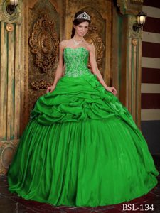 Verde Vestido De Fiesta Dulceheart Hasta El Suelo Tafetán Bordado Y Vestido De Quinceañera
