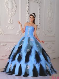 Azul Y Negro Corte A / Princesa Estrapless Hasta El Suelo Organdí Vestido De Quinceañera