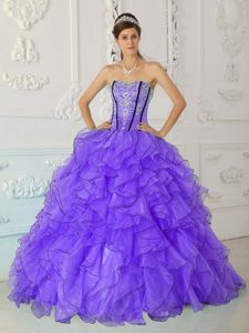 Púrpura Vestido De Fiesta Estrapless Hasta El Suelo Organdí Vestido De Quinceañera