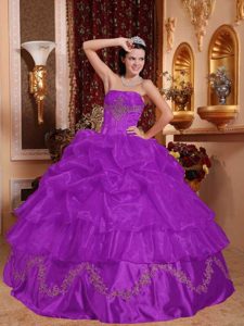 Púrpura Vestido De Fiesta Estrapless Hasta El Suelo Organdí Bordado Vestido De Quinceañera