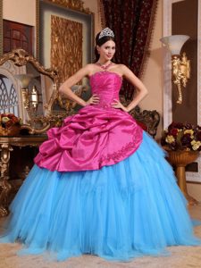 Caliente Rosa Y Azul Vestido De Fiesta Estrapless Hasta El Suelo Con Bordado Vestido De Quinceañera