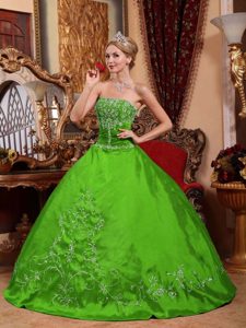 Verde Vestido De Fiesta Estrapless Hasta El Suelo Satén Bordado Vestido De Quinceañera