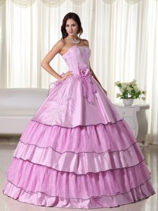 Rosa Vestido De Fiesta Estrapless Hasta El Suelo Tafetán Bordado Vestido De Quinceañera