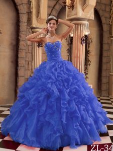 Azul Real Vestido De Fiesta Dulceheart Hasta El Suelo Volantes Organdí Vestido De Quinceañera