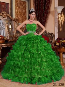 Verde Vestido De Fiesta Dulceheart Hasta El Suelo Organdí Bordado Vestido De Quinceañera