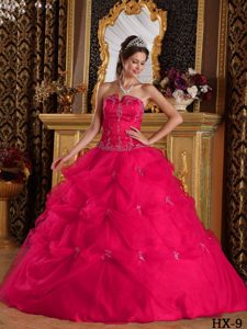 Caliente Rosa Vestido De Fiesta Estrapless Hasta El Suelo Pick-ups Tul Vestido De Quinceañera