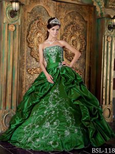Verde Vestido De Fiesta Estrapless Hasta El Suelo Tafetán Bordado Vestido De Quinceañera