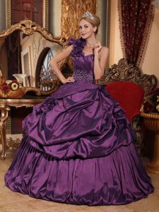 Púrpura Vestido De Fiesta Un Sólo Hombro Hasta El Suelo Tafetán Bordado Vestido De Quinceañera