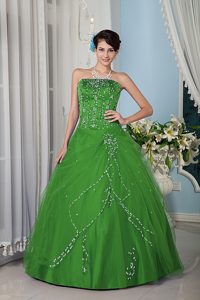 Verde Corte A / Princesa Tirantesless Hasta El Suelo Tul Vestido De Quinceañera