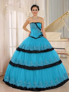 Azul Aqua Flor Hecha A Manos Por Encargo para 2015 Vestido De Quinceañera