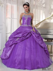 Púrpura Vestido De Fiesta Estrapless Hasta El Suelo Tafetán Y Tul Vestido De Quinceañera