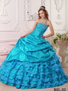 Azul Aqua Vestido De Fiesta Estrapless Hasta El Suelo Tafetán Bordado Vestido De Quinceañera